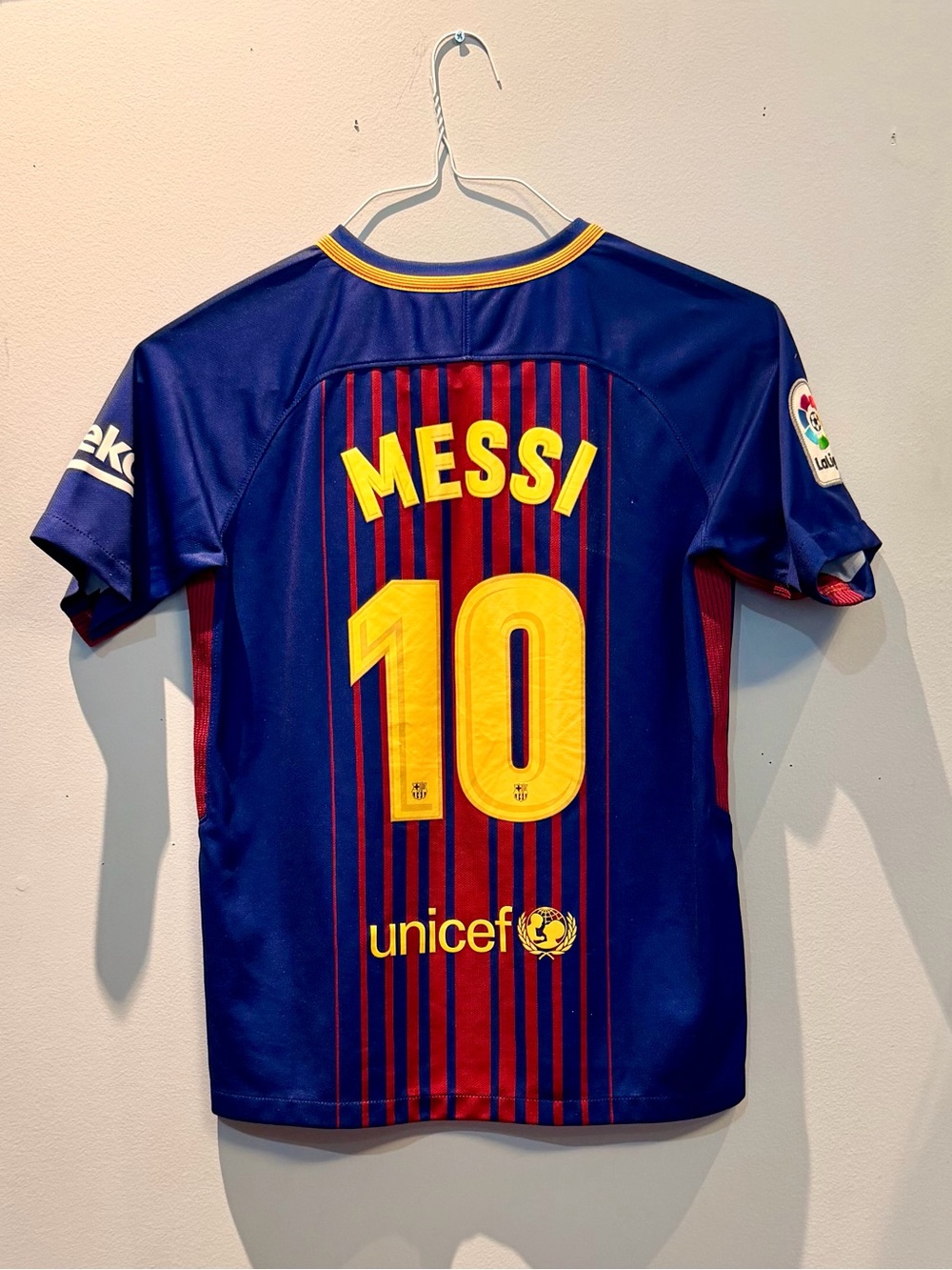 Nike Kids FC Barcelona MESSI 10 Soccer Jersey - Blue & Red with Yellow Accents